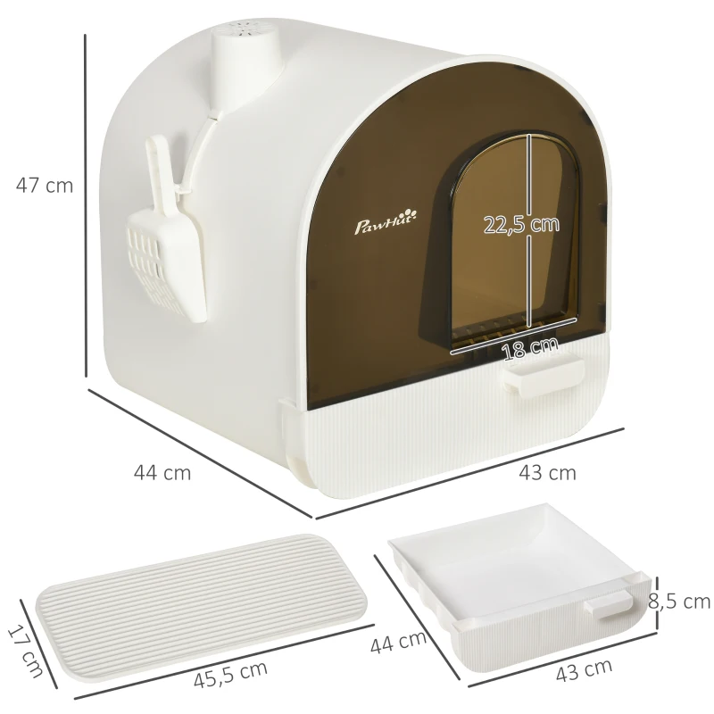 Kattlåda Med Filter, 1 Ersättningsfilter, 1 Golvmatta, 43 Cm X 44 Cm X 47 Cm, Svart + Vit 3