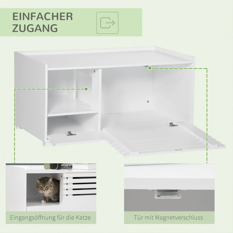 Kattskåp Med 2 Hyllor 2-i-1 Design Magnetdörr Vit 6