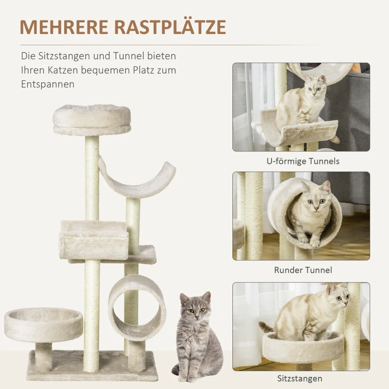 Kattträd Katt Klösstolpe Katter Klätterträd Skrapstolpe Leksakstunnel Beige L50 X B40 X H105 Cm 5