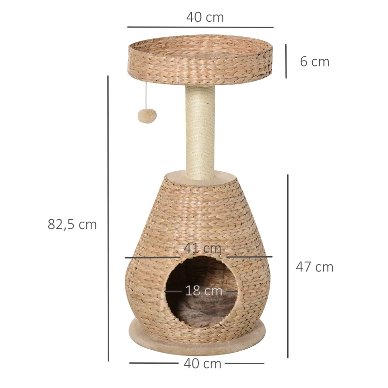 Kattträd Klösstolpe Kattmöbel Med Kattgrottbollleksak Sisal Mjuk Plysch Höjd 82,5 Cm Gul 3