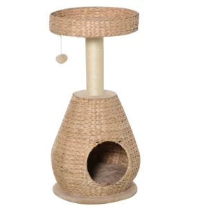 Kattträd Klösstolpe Kattmöbel Med Kattgrottbollleksak Sisal Mjuk Plysch Höjd 82,5 Cm Gul 1