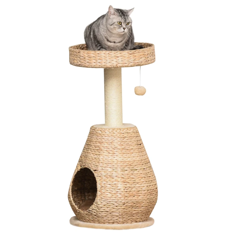 Kattträd Klösstolpe Kattmöbel Med Kattgrottbollleksak Sisal Mjuk Plysch Höjd 82,5 Cm Gul 10