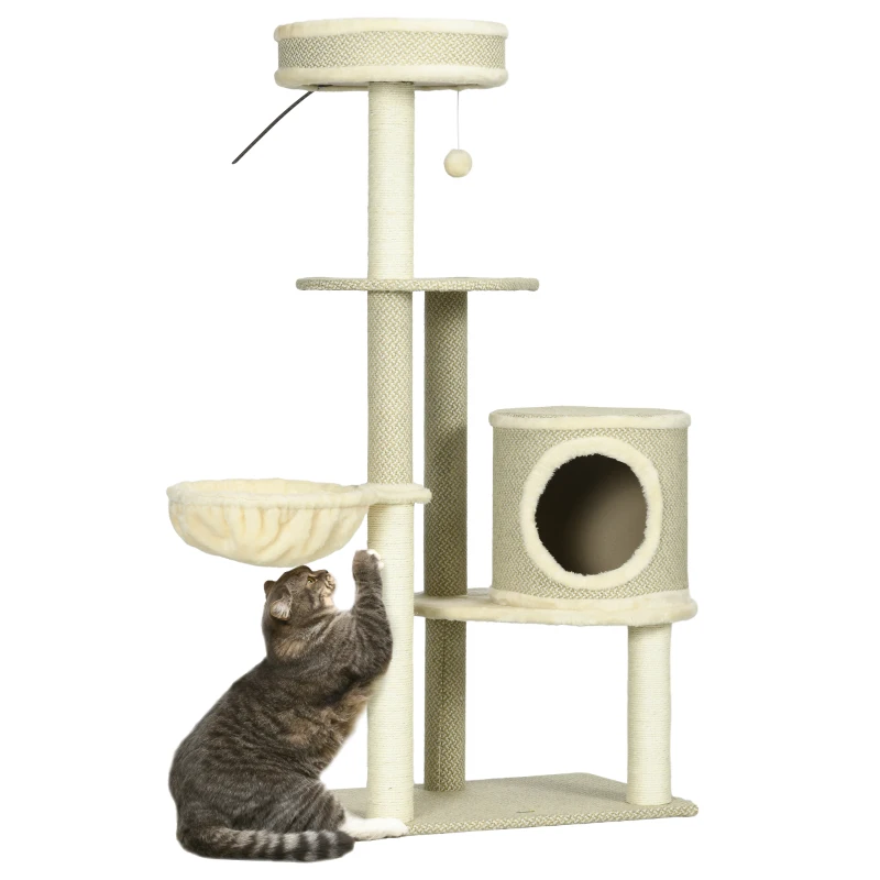 Kattträd Med Skrapstolpe, 1 Kattbädd, 1 Kattgrotta, 2 Liggplatser, 124 Cm X 59 Cm X 40 Cm + Beige 6