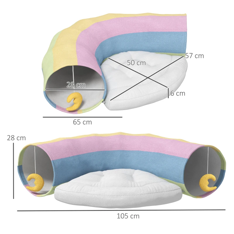 Katttunnel Kattleksak, 2 Leksaker, 1 Solstolskudde, Lekfull Design, 105 Cm X 65 Cm X 28 Cm, Flerfärgad 3