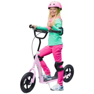 Kick Scooter, Scooter För Barn, Med Handbroms, Stativ, 12 Tums Hjul, Från 5 år, Stål, Rosa 120 X 52 X 88 Cm 1