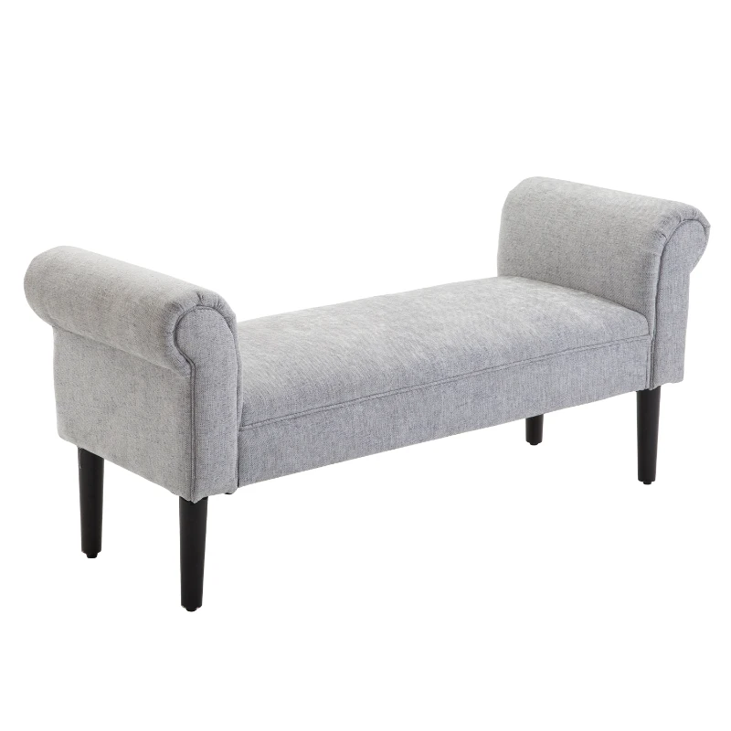 Klädd Bänk Lounge Pall Hall Hall Bänk Säng Bänk Elegant Med Rullade Sidor Linnetyg Skum Polyester Ljusgrå 132 X 45,5 X 58 Cm 1