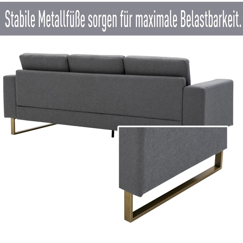 Klädd Soffa 3-sits Soffa Tyg Soffa Sittmöbler TV-stol Kudde Armstöd Linne Mörkgrå 200 X 82 X 78 Cm 5