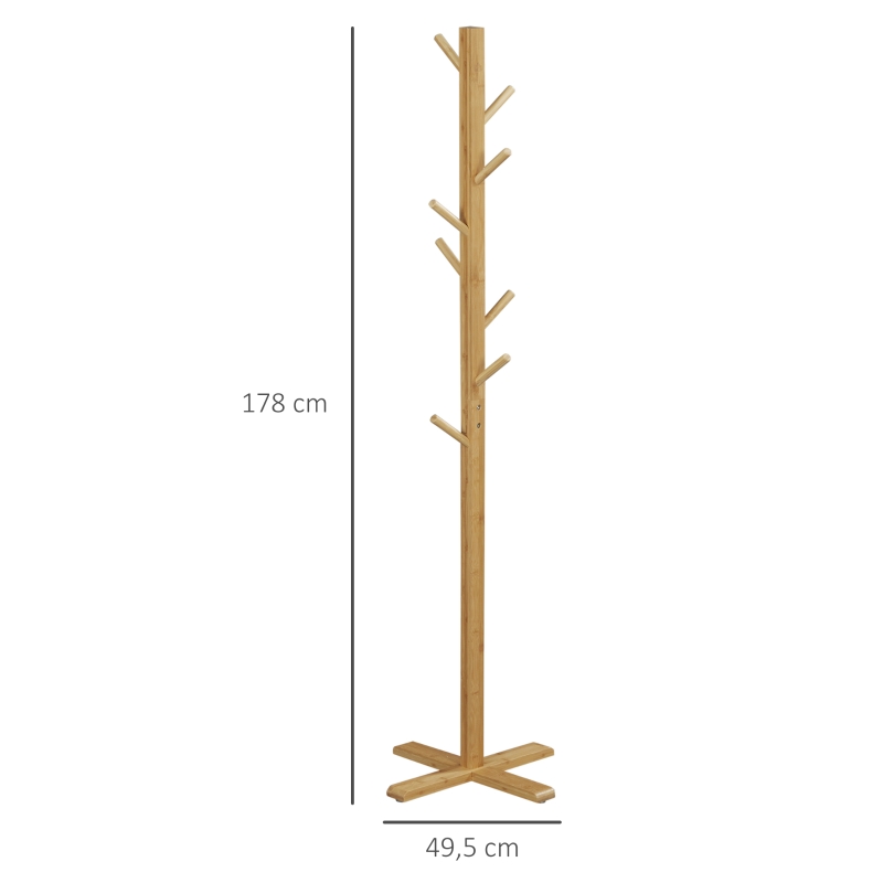 Klädhängare, Hattställ, 8 Krokar, 49,5 Cm X 49,5 Cm X 178 Cm, Natur 3