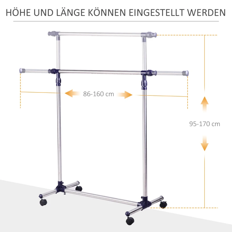 Klädhängare Klädställ Med Hjul Höjdjusterbar Och Utdragbar Klädstång Klädställning Fristående Klädhängare För Entrén Rostfritt Stål 86 X 45 X 95 Cm 4