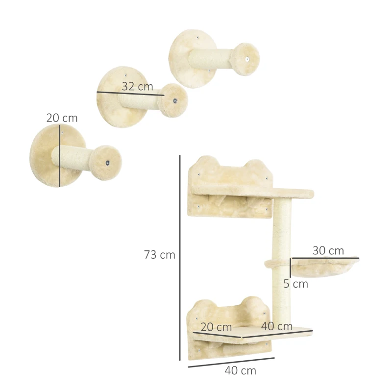 Klättertrappor, Klättervägg, Katttrappa, 4 St. Set, Med Skrapstolpe, Hängmatta, Beige + Krämvit, 40 X 28 X 73 Cm 3