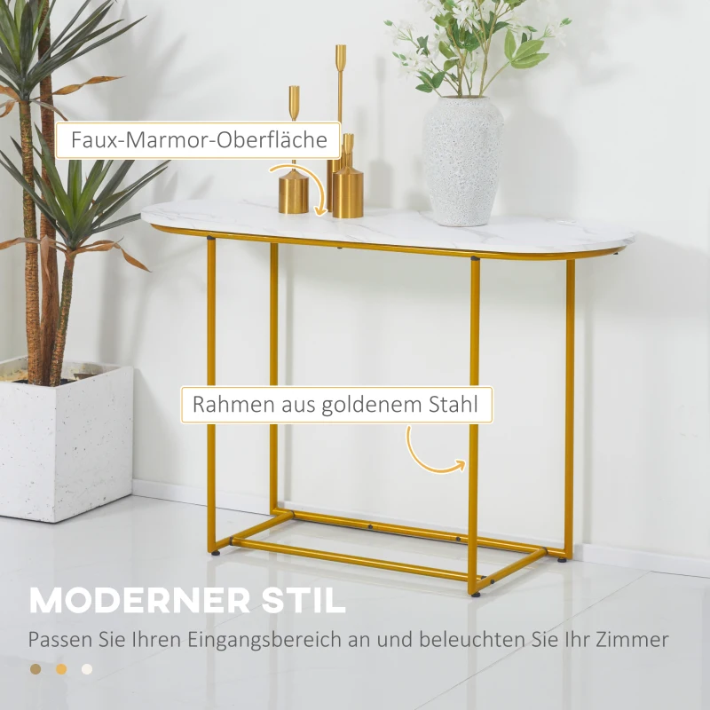 Konsolbord I Art Déco-design, Marmorlook, Vit + Guld 4