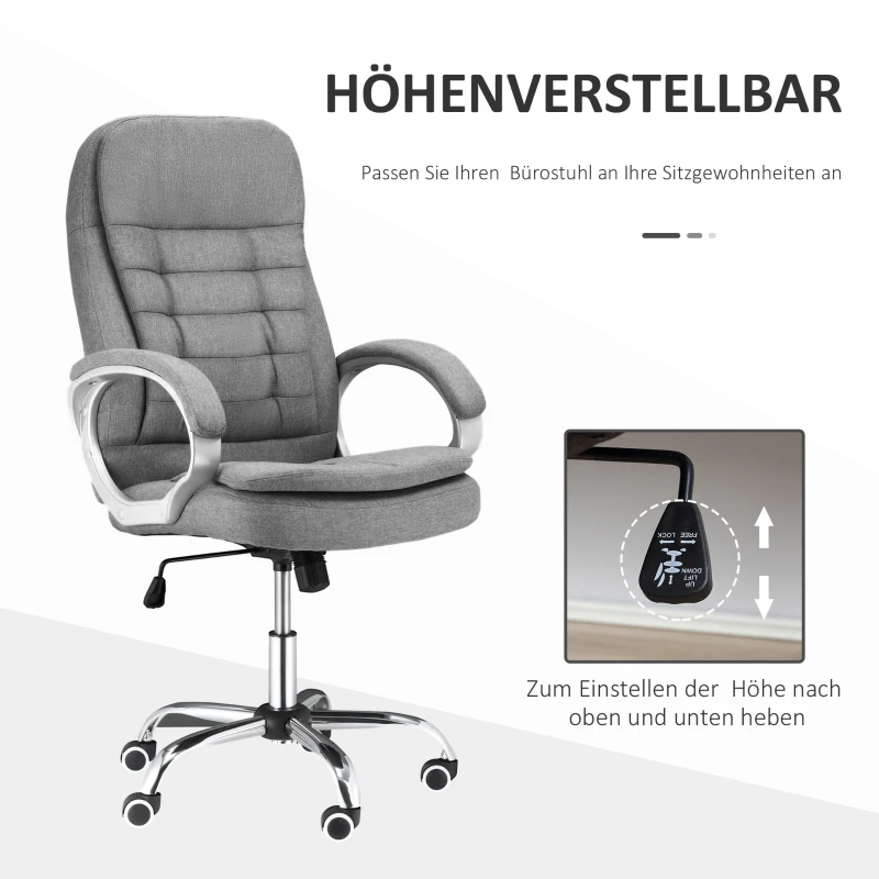 Kontorsstol, Arbetsstol, Skrivbordsstol, Snurrstol, 360 Ergonomisk Vippfunktion, Höjdjusterbar, Grått Linne, 64 X 75 X 111-121 Cm 4