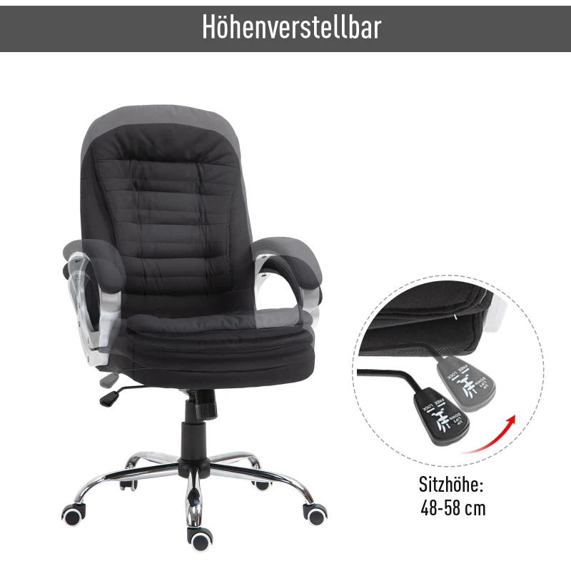 Kontorsstol Arbetsstol Skrivbordsstol Snurrstol 360 Ergonomisk Vippfunktion Höjdjusterbar Svart Linne 64 X 75 X 111-121 Cm 4