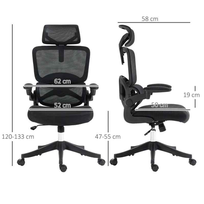 Kontorsstol Datorstol, 1 Nackstöd, Fällbara Armstöd, 62 Cm X 58 Cm X 133 Cm, Svart 3