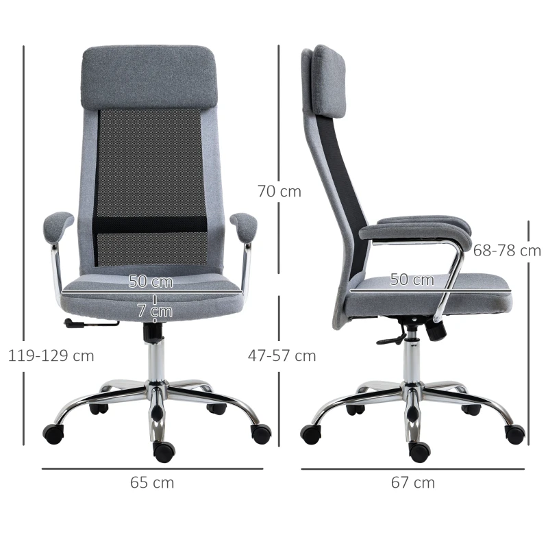 Kontorsstol Datorstol Ergonomisk Skrivbordsstol Höjdjustering Och Nackstöd Med Skum Nordic Style Ljusgrå + Svart 65 X 67 X 119-129 Cm 3