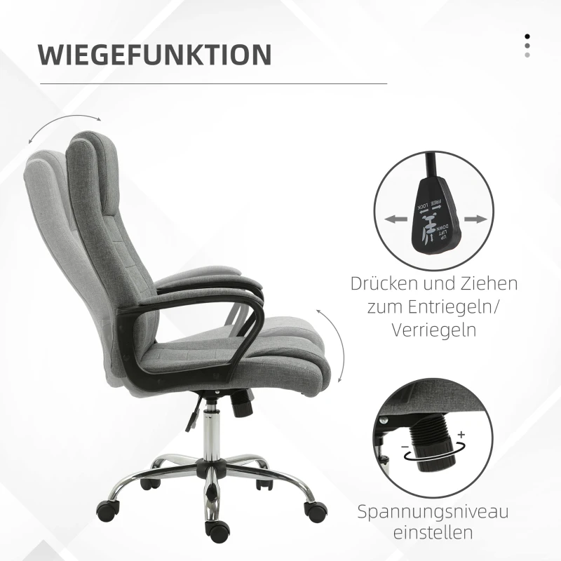 Kontorsstol Datorstol Med Vippfunktion Nackstöd Ergonomisk Skrivbordsstol Vridbar Höjdjusterbar Linne Touch Grå 62 X 76 X 110-119 Cm 6