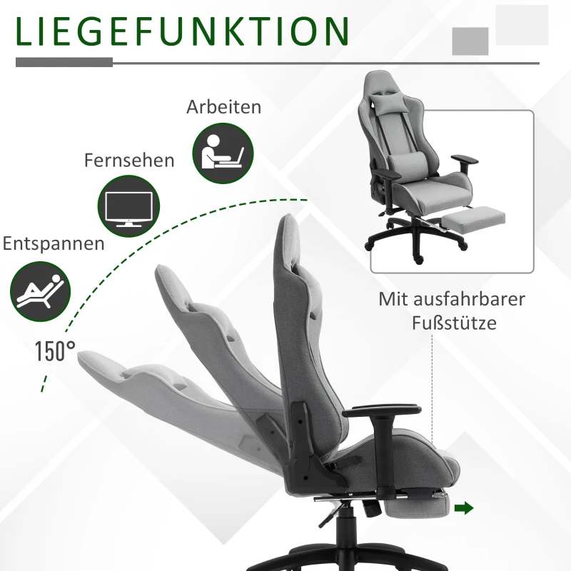 Kontorsstol, Datorstol, Snurrstol Med Avtagbart Huvud Och Svankdyna, Vippfunktion, Ergonomisk Skrivbordsstol, Vridbar, Höj- Och Sänkbar Med Fotstöd PP Grå 73x57x127-135 Cm 7