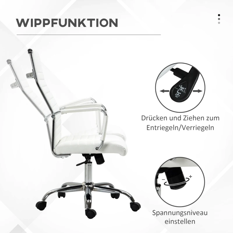 Kontorsstol Ergonomisk Skrivbordsstol Med Vippfunktion Chefsstol Höjdjusterbar Snurrstol Vadderad Konstläderskum Vit 54 X 62 X 104-114 Cm 5