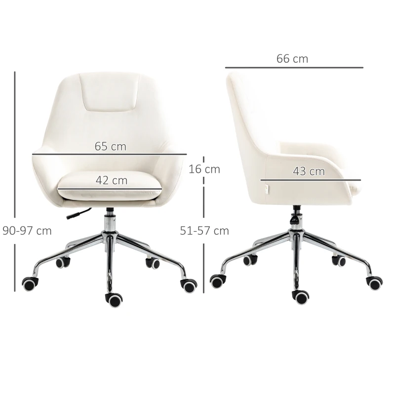 Kontorsstol I Retrodesign, Justerbar I Höjdled, 5 Svängbara Hjul, 65 Cm X 66 Cm X 97 Cm, Vit 3