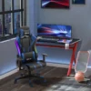 Kontorsstol LED Gaming Stol Med Armstöd, Högt Ryggstöd Och Dyna Ergonomisk Snurrstol Med Fällfunktion Ledstång Lyftbar Konstläder Nylon Svart + Blå 70 X 57,5 ​​x 126-136 Cm 2