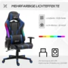 Kontorsstol LED Gaming Stol Med Armstöd, Högt Ryggstöd Och Dyna Ergonomisk Snurrstol Med Fällfunktion Ledstång Lyftbar Konstläder Nylon Svart + Blå 70 X 57,5 ​​x 126-136 Cm 7