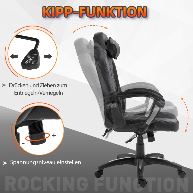 Kontorsstol Massagestol Massagefunktion Med 6 Vibrationspunkter Ergonomisk Spelstol Med Värmefunktion Konstläder Svart 68 X 69 X 108-117cm 6