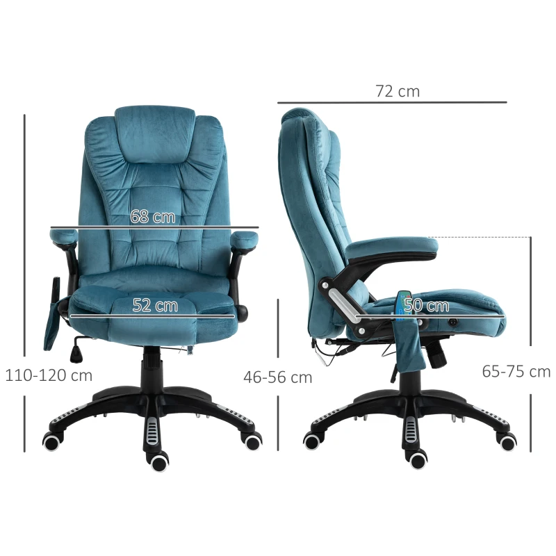 Kontorsstol Massagestol Med Värmefunktion Chefsstol Med Massagefunktion Höjdjusterbar Snurrstol Ergonomisk Gamingstol Massage Blå 68 X 72 X 110-120 Cm 3