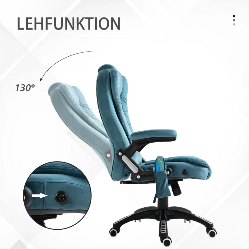 Kontorsstol Massagestol Med Värmefunktion Chefsstol Med Massagefunktion Höjdjusterbar Snurrstol Ergonomisk Gamingstol Massage Blå 68 X 72 X 110-120 Cm 7