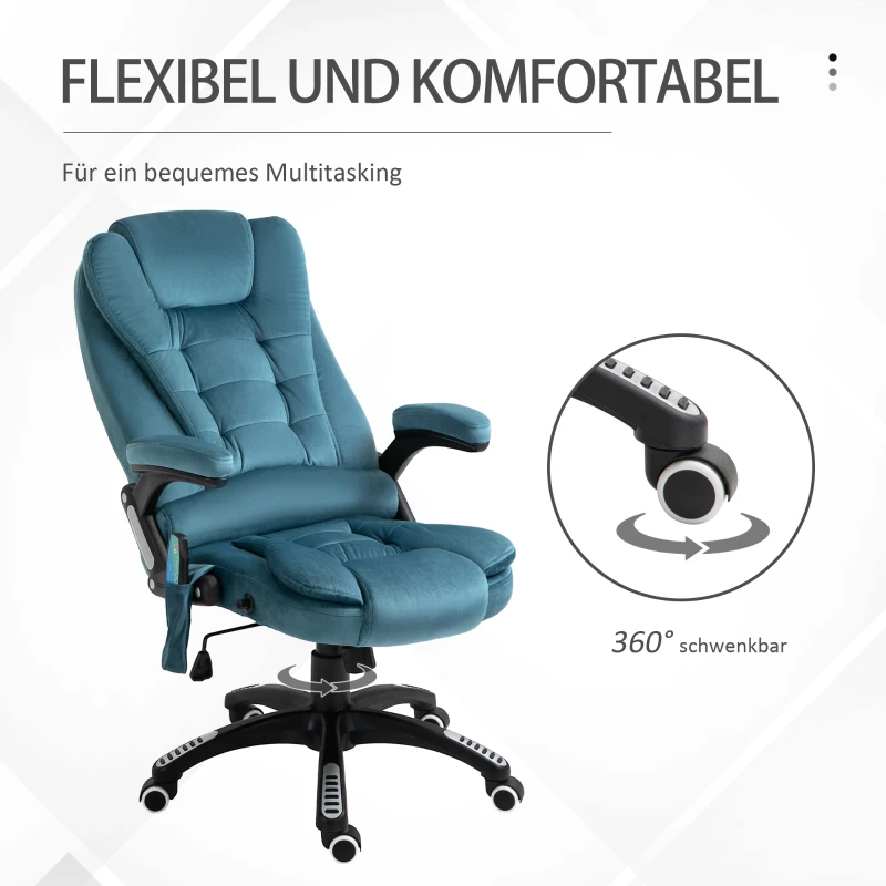 Kontorsstol Massagestol Med Värmefunktion Chefsstol Med Massagefunktion Höjdjusterbar Snurrstol Ergonomisk Gamingstol Massage Blå 68 X 72 X 110-120 Cm 8