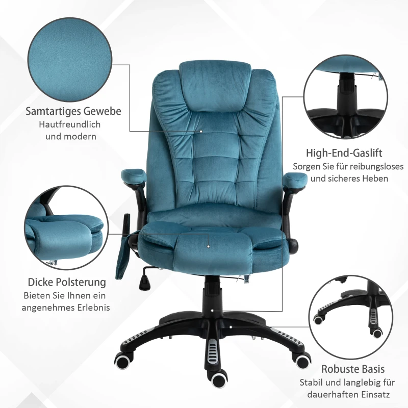 Kontorsstol Massagestol Med Värmefunktion Chefsstol Med Massagefunktion Höjdjusterbar Snurrstol Ergonomisk Gamingstol Massage Blå 68 X 72 X 110-120 Cm 9