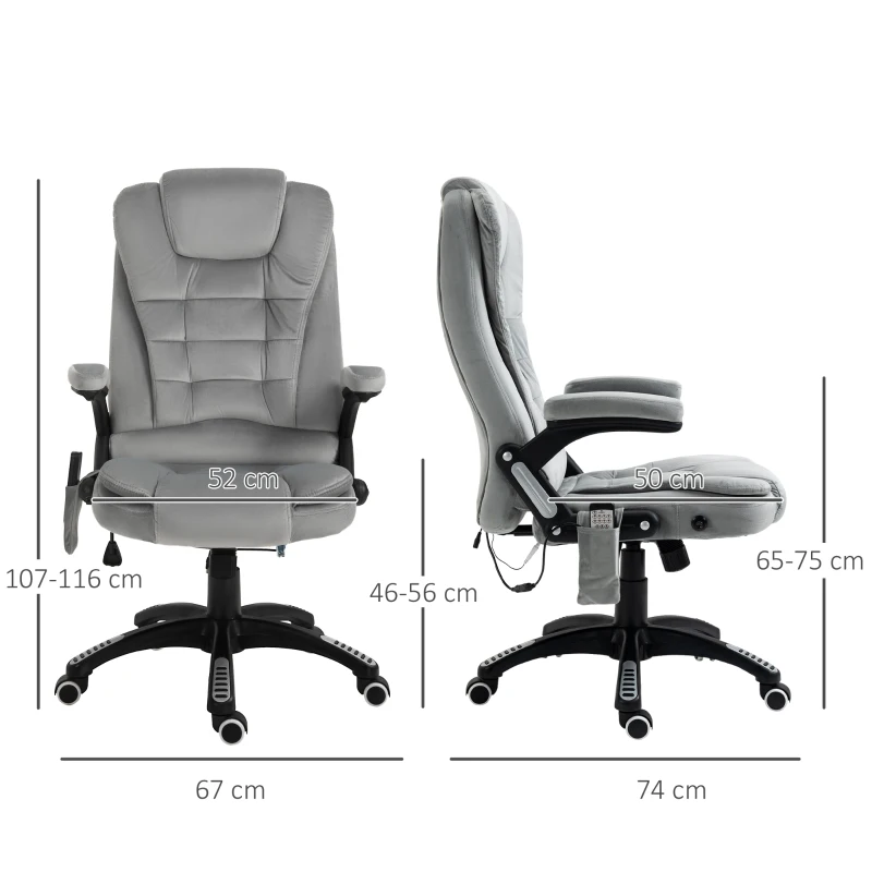 Kontorsstol Massagestol Med Värmefunktion Chefsstol Med Massagefunktion Höjdjusterbar Snurrstol Ergonomisk Gamingstol Massage Grå 67 X 74 X 107-116 Cm 3