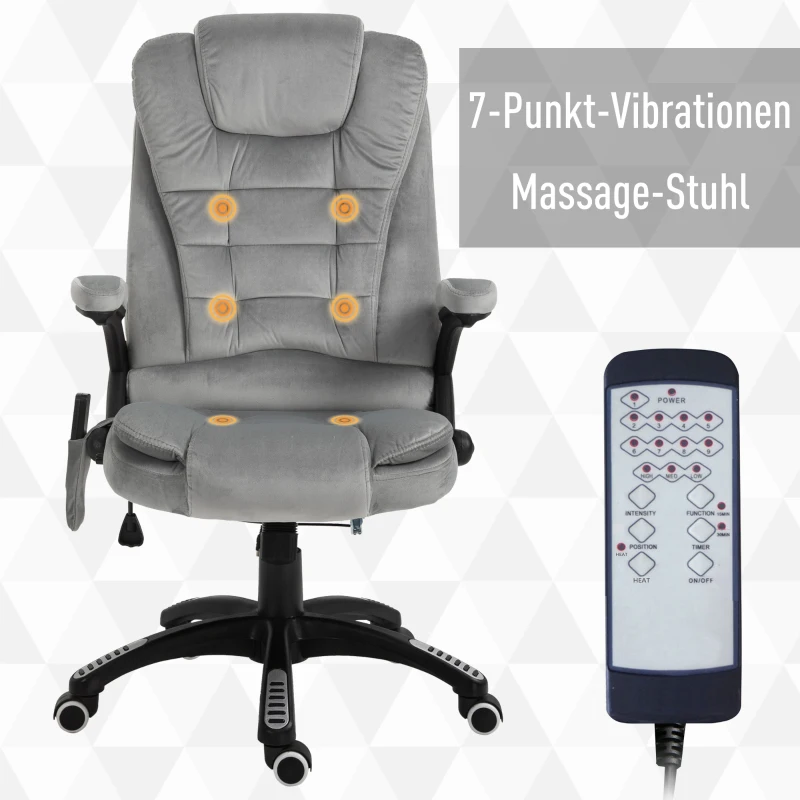 Kontorsstol Massagestol Med Värmefunktion Chefsstol Med Massagefunktion Höjdjusterbar Snurrstol Ergonomisk Gamingstol Massage Grå 67 X 74 X 107-116 Cm 5