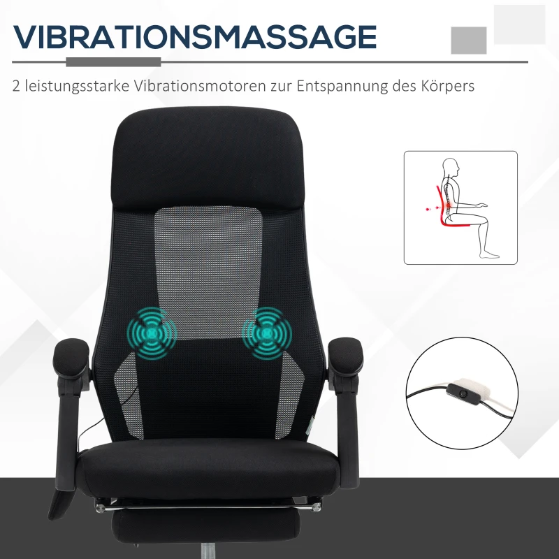 Kontorsstol Med Massagefunktion, Massagestol, Inklusive Fotstöd, 2 Vibrationspunkter, USB-gränssnitt, Svart 4