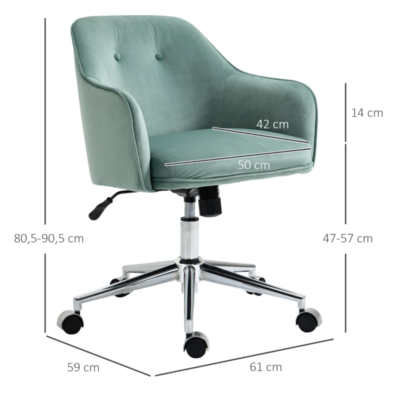 Kontorsstol Med Vippfunktion, Hemmakontorsstol, Höj- Och Sänkbar Skrivbordsstol, Ergonomisk 360-svängbar Sammetsberöring Polyester Nylongrön 61 X 59 X 80,5-90,5 Cm 3