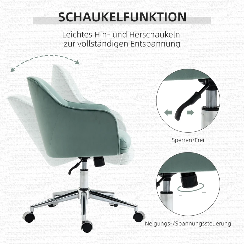 Kontorsstol Med Vippfunktion, Hemmakontorsstol, Höj- Och Sänkbar Skrivbordsstol, Ergonomisk 360-svängbar Sammetsberöring Polyester Nylongrön 61 X 59 X 80,5-90,5 Cm 5