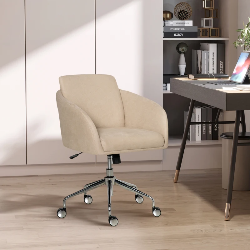 Kontorsstol Medelhög Skrivbordsstol Snurrstol Ergonomisk Datorstol Höjdjusterbar Sammet Touch Metall Beige 64 X 63,5 X 90,8 Cm 2