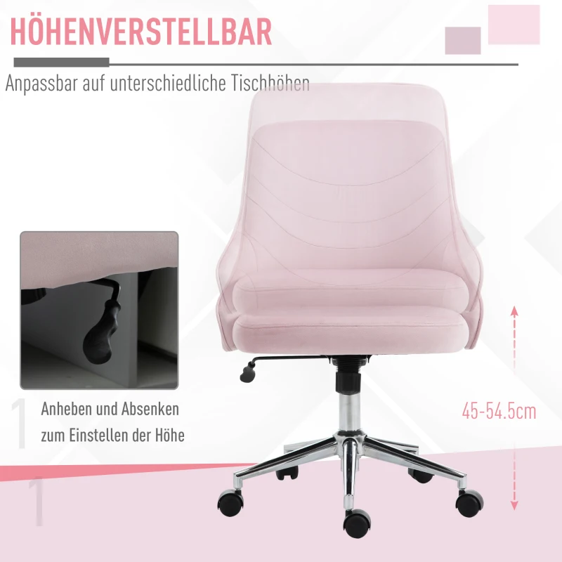 Kontorsstol Skrivbordsstol Datorstol Snurrstol SOHO-stil Arbetsstol Med Vippfunktion Höjdjusterbar Sammetsrosa 57 X 61 X 86-96 Cm 4