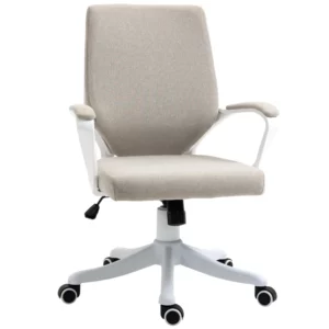 Kontorsstol Skrivbordsstol Hemkontorsstol Med Vippfunktion Ryggstöd Höjdjusterbar Tjock Vadderad Ergonomisk 360 Vridbar Polyester Nylon PP Beige + Vit 62x69x92-100 Cm 1