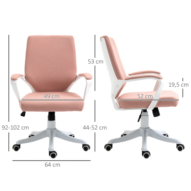 Kontorsstol Skrivbordsstol Hemmakontorsstol Med Vippfunktion Ryggstöd Höjdjusterbar Tjock Vadderad Ergonomisk 360 Vridbar Polyester Nylon PP Rosa + Vit 62x69x92-100 Cm 3