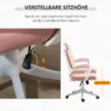 Kontorsstol Skrivbordsstol Hemmakontorsstol Med Vippfunktion Ryggstöd Höjdjusterbar Tjock Vadderad Ergonomisk 360 Vridbar Polyester Nylon PP Rosa + Vit 62x69x92-100 Cm 4