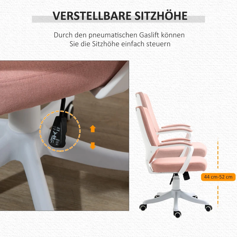 Kontorsstol Skrivbordsstol Hemmakontorsstol Med Vippfunktion Ryggstöd Höjdjusterbar Tjock Vadderad Ergonomisk 360 Vridbar Polyester Nylon PP Rosa + Vit 62x69x92-100 Cm 4