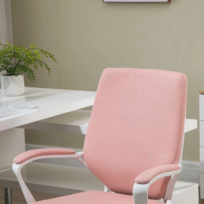 Kontorsstol Skrivbordsstol Hemmakontorsstol Med Vippfunktion Ryggstöd Höjdjusterbar Tjock Vadderad Ergonomisk 360 Vridbar Polyester Nylon PP Rosa + Vit 62x69x92-100 Cm 8