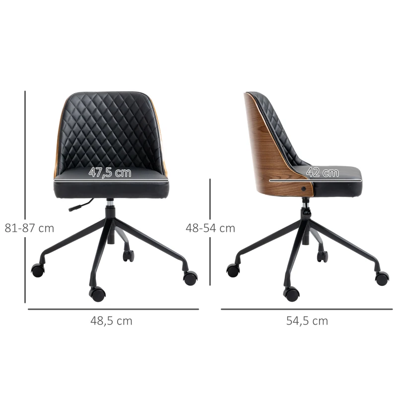 Kontorsstol Skrivbordsstol Snurrstol Hemmakontorsstol Höj- Och Sänkbar Ergonomisk 360-svängbar Skum PU Svart 48,5 X 54,5 X 81-87 Cm 3