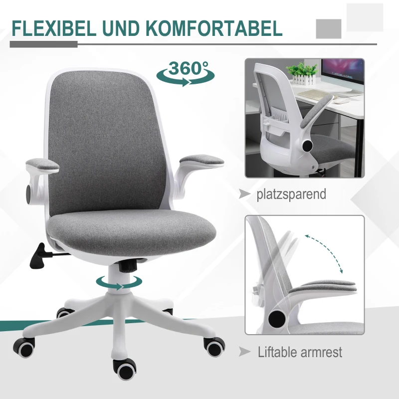 Kontorsstol Skrivbordsstol Snurrstol Med Vippfunktion Armstöd Justerbar Höjd Ergonomisk Linneimitation Nylongrå + Vit 62,5 X 60 X 94-104 Cm 8