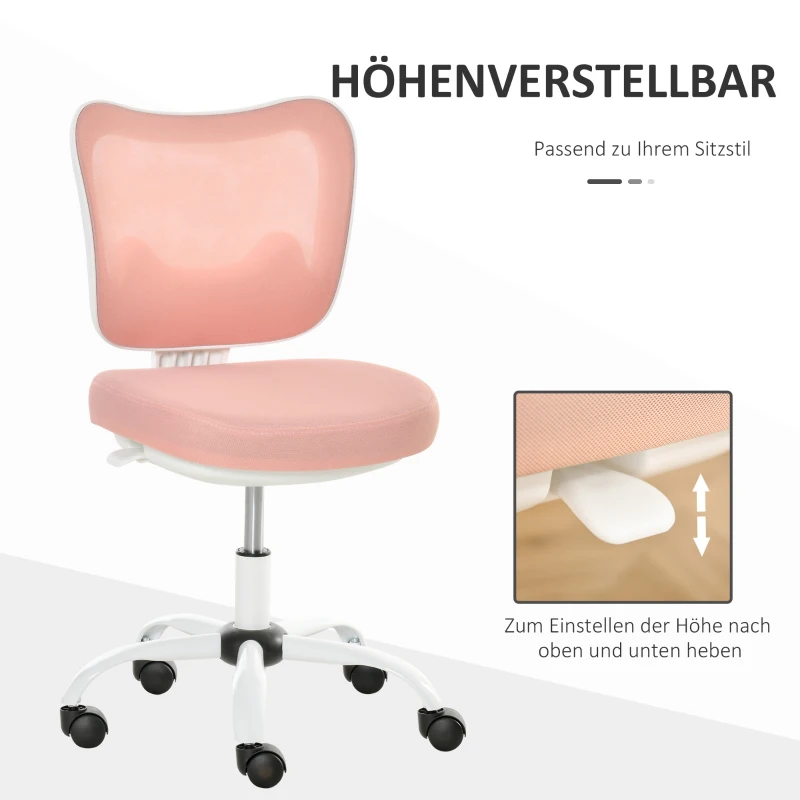 Kontorsstol Snurrstol Brosessel Utan Armstöd Höjdjusterbart Skum ABS Metall Vit + Rosa 46 X 51 X 78-87,5 Cm 4