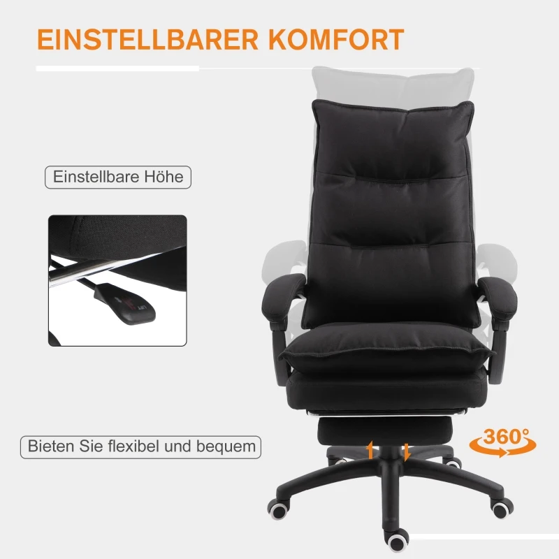 Kontorsstolsmassage, Chefsstol Med Massagefunktion, Spelstol, Höj- Och Sänkbar, Ergonomisk Snurrstol, Massagestol, Nylon, Svart, 70 X 62 X 120-130 Cm 8