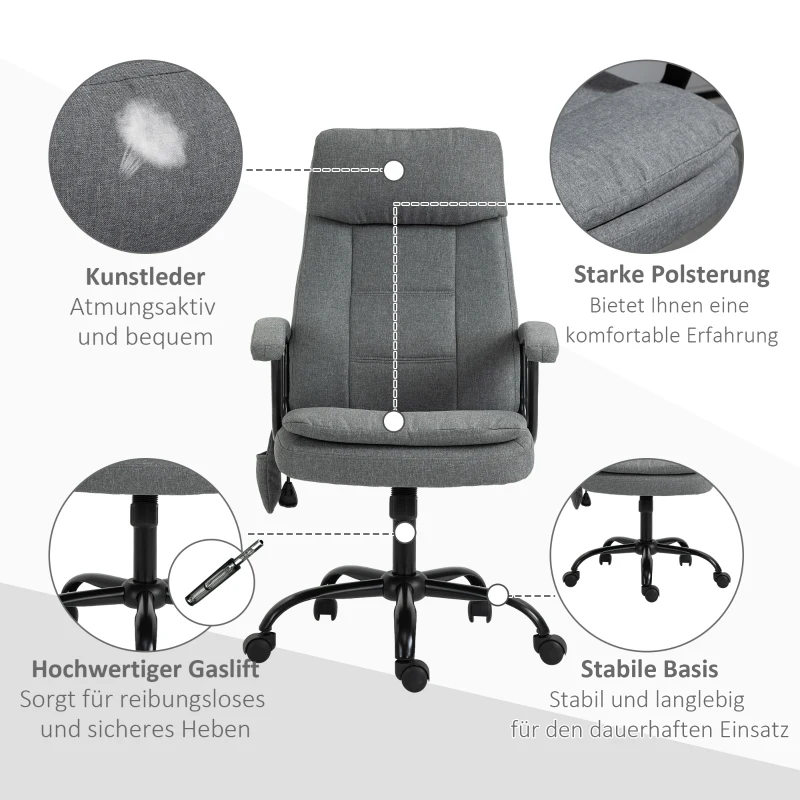 Kontorsstolsmassage Höjdjusterbar Chefsstol Gamingstol Med Massagefunktion, Ergonomisk Snurrstol Massagestol Ländryggsmassage Linne Känns Grå 63 X 70 X 112-121 Cm 7