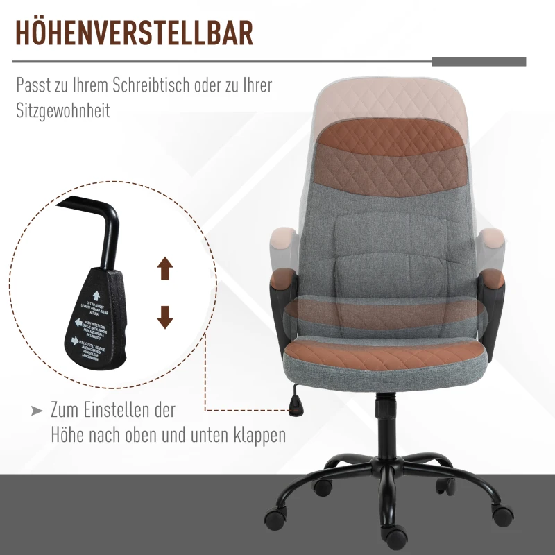 Kontorsstolsmassage Höjdjusterbar Chefsstol Gamingstol Med Massagefunktion Ergonomisk Snurrstol Massagestol PU-läder Stålgrå + Brun 60 X 70 X 109-119 Cm 5