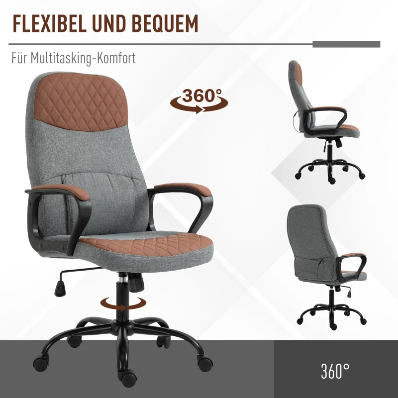 Kontorsstolsmassage Höjdjusterbar Chefsstol Gamingstol Med Massagefunktion Ergonomisk Snurrstol Massagestol PU-läder Stålgrå + Brun 60 X 70 X 109-119 Cm 6