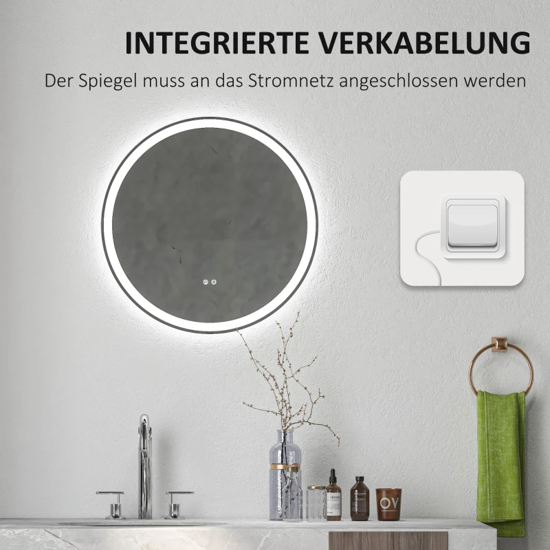 LED Badrumsspegel, Rund, Pekfunktion, Minnesfunktion, Ingen Imma, Aluminiumram, 60 X 60 Cm 8